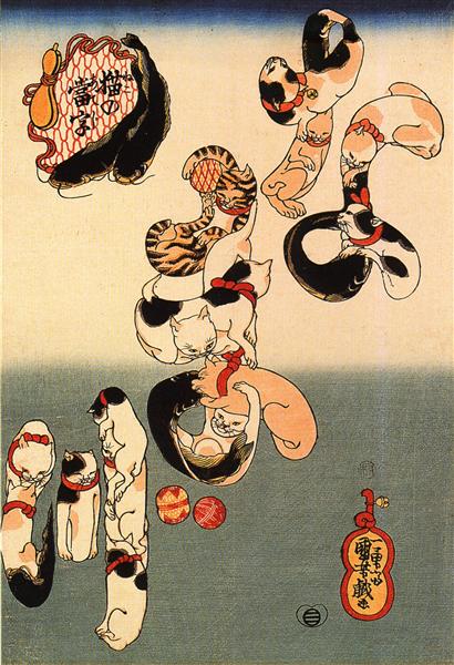 Cats forming the caracters for catfish - 歌川國芳