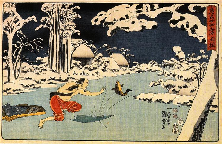 Osho catching a carp - Utagawa Kuniyoshi