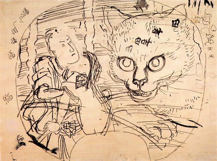 The actor Ichumura meeting a cat ghost - Utagawa Kuniyoshi