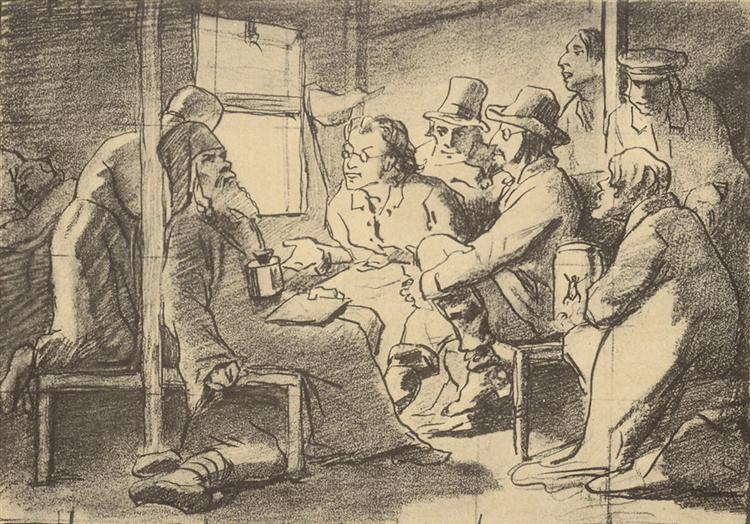 Dispute about faith (a scene in the car), 1880 - Wassili Grigorjewitsch Perow