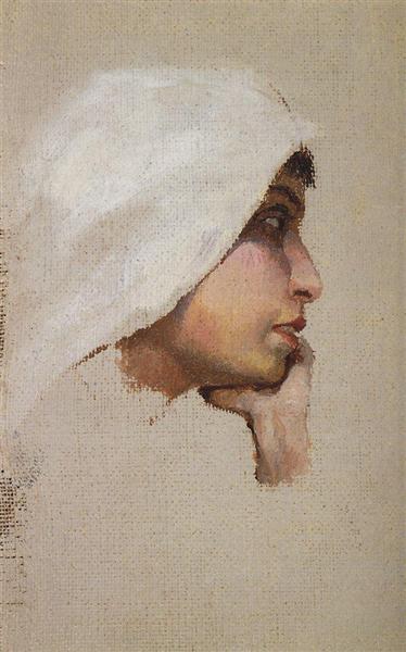 The head of a young woman in a white veil, c.1885 - Василь Полєнов