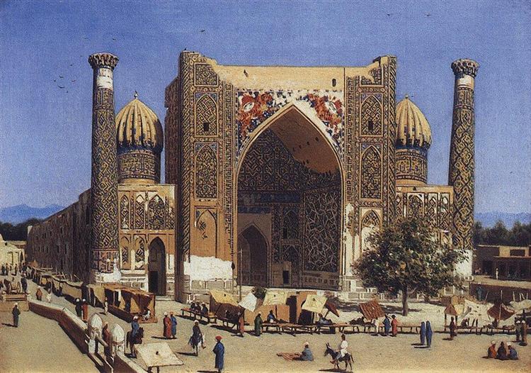 Shir Dor madrasah in Registan Square in Samarkand, 1869 - 1870 - Vasily Vereshchagin