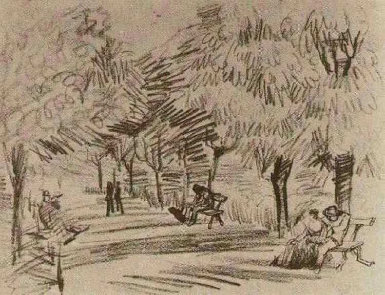 Алея з лавками у публічному саду, 1888 - Вінсент Ван Гог
