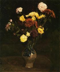 Basket of Carnations and Zinnias - 梵谷