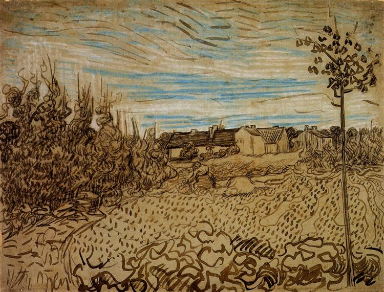 Cottages with a Woman Working in the Foreground, 1890 - Vincent van Gogh