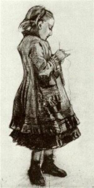 Girl Standing, Knitting, 1882 - 梵谷
