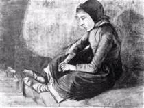 Girl with Black Cap Sitting on the Ground - Винсент Ван Гог
