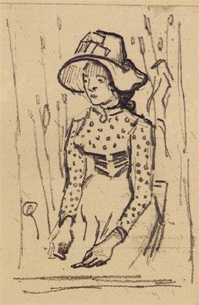 Girl with Straw Hat, Sitting in the Wheat, 1890 - 梵谷
