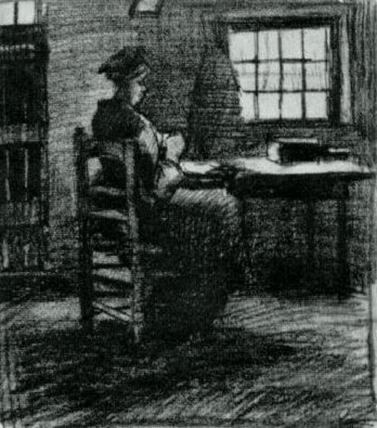 Interior with Peasant Woman Sewing, 1885 - Vincent van Gogh