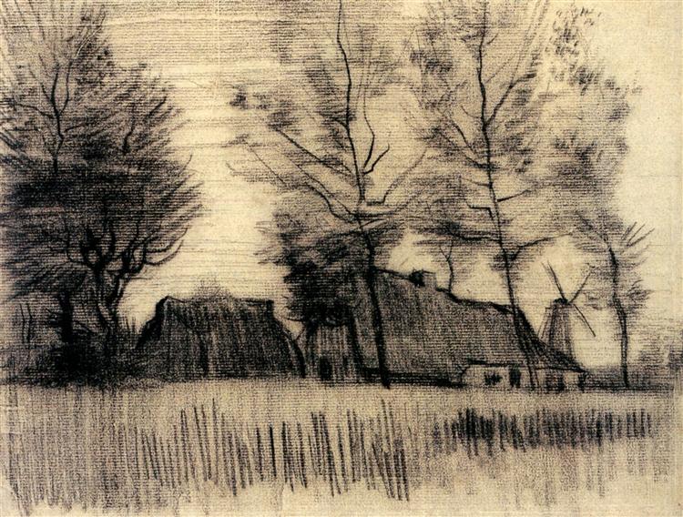 Landscape with Cottages and a Mill, 1885 - 梵谷