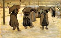 Miners' wives carrying sacks of coal - Винсент Ван Гог