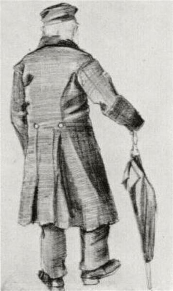 Orphan Man with Long Overcoat and Umbrella, Seen from the Back, 1882 - 梵谷