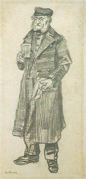 Orphan Man with Long Overcoat, Glass and Handkerchief, 1882 - Винсент Ван Гог