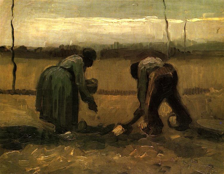 Peasant and Peasant Woman Planting Potatoes, 1885 - 梵谷
