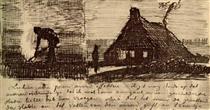 Peasant Burning Weeds, and Farmhouse at Night - Винсент Ван Гог