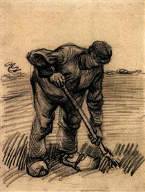 Peasant Lifting Potatoes - 梵谷