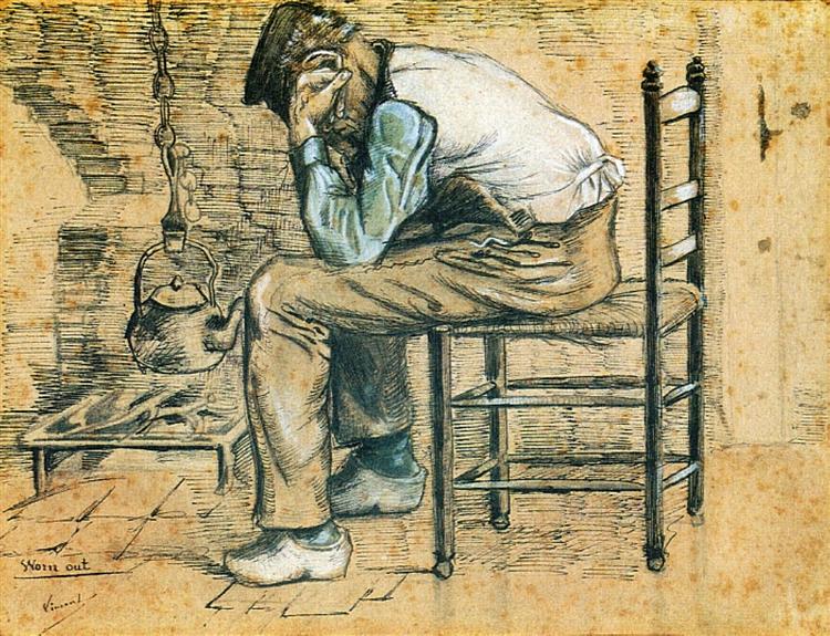 Peasant Sitting by the Fireplace (Worn Out), 1881 - 梵谷