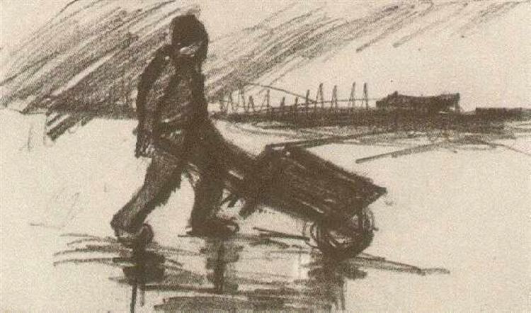 Peasant, Walking with a Wheelbarrow, 1885 - Вінсент Ван Гог