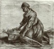 Peasant Woman, Kneeling with Chopper - Vincent van Gogh