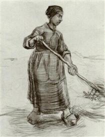 Peasant Woman, Pitching Wheat or Hay - 梵谷