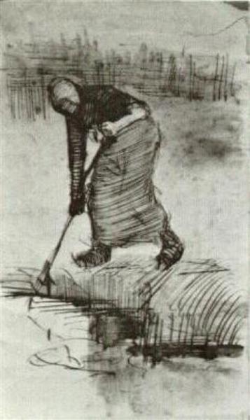 Peasant Woman, Standing near a Ditch or Pool, 1885 - 梵谷