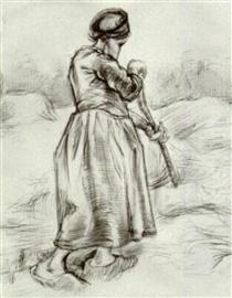 Peasant Woman, Tossing Hay, Seen from the Back - Vincent van Gogh