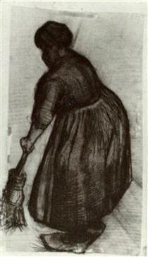 Peasant Woman with Broom - 梵谷