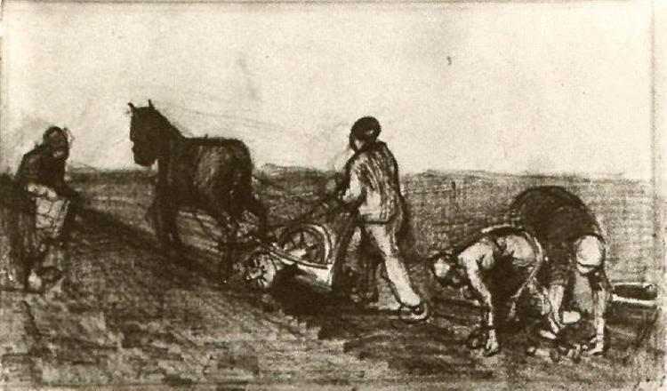 Ploughman and Three Women, 1883 - Винсент Ван Гог