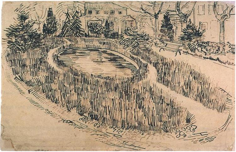 Public Garden with Vincent s House in the Background, 1888 - 梵谷