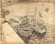 Quay with Men Unloading Sand Barges - Вінсент Ван Гог