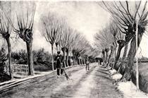 Road with Pollard Willows and Man with Broom - Vincent van Gogh