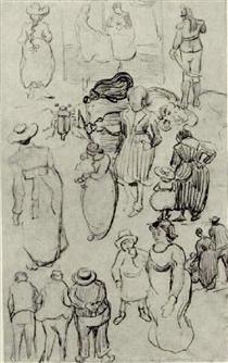 Sheet with Many Sketches of Figures - Вінсент Ван Гог