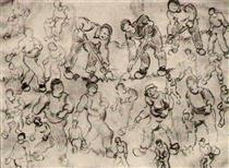 Sheet with Numerous Figure Sketches - Вінсент Ван Гог