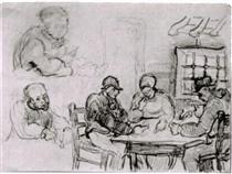 Sheet with Peasants Eating and Other Figures - Vincent van Gogh
