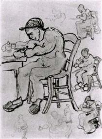 Sheet with People Sitting on Chairs - Винсент Ван Гог