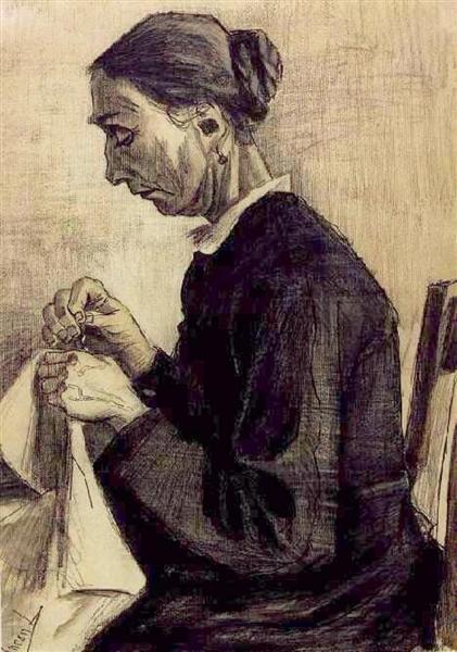Sien, Sewing, Half-Figure, 1883 - 梵谷