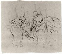 Sketch of Women in a Field - 梵谷