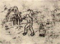 Sketches of a Cottage and Figures - 梵谷