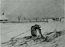 Snowy Landscape with Stooping Woman - Vincent van Gogh