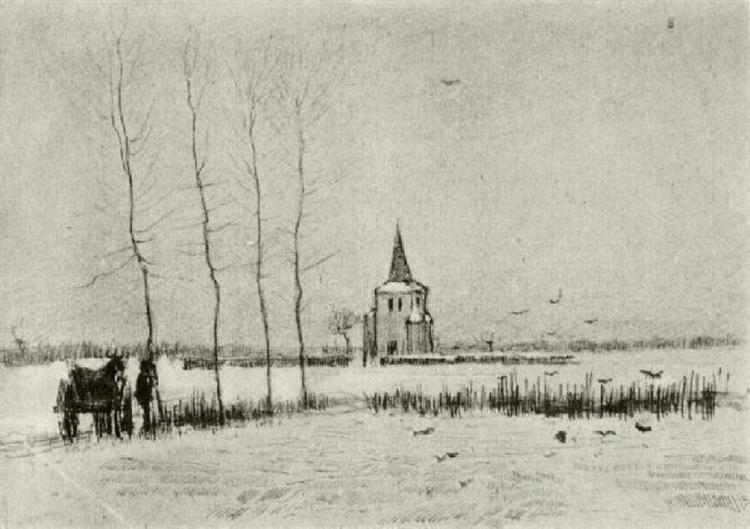 Snowy Landscape with the Old Tower, 1883 - 梵谷