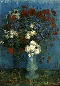 Still Life: Vase with Cornflowers and Poppies - 梵谷