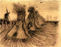 Stooks and a Mill - Винсент Ван Гог