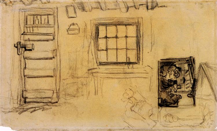 Studies of the Interior of a Cottage, and a Sketch of The Potato Eaters, 1885 - 梵谷