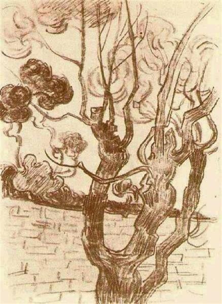 Treetop Seen against the Wall of the Asylum, 1889 - 梵谷