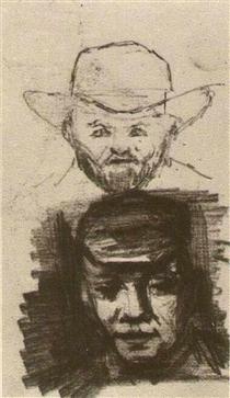 Two Heads Man with Beard and Hat Peasant with Cap - Винсент Ван Гог