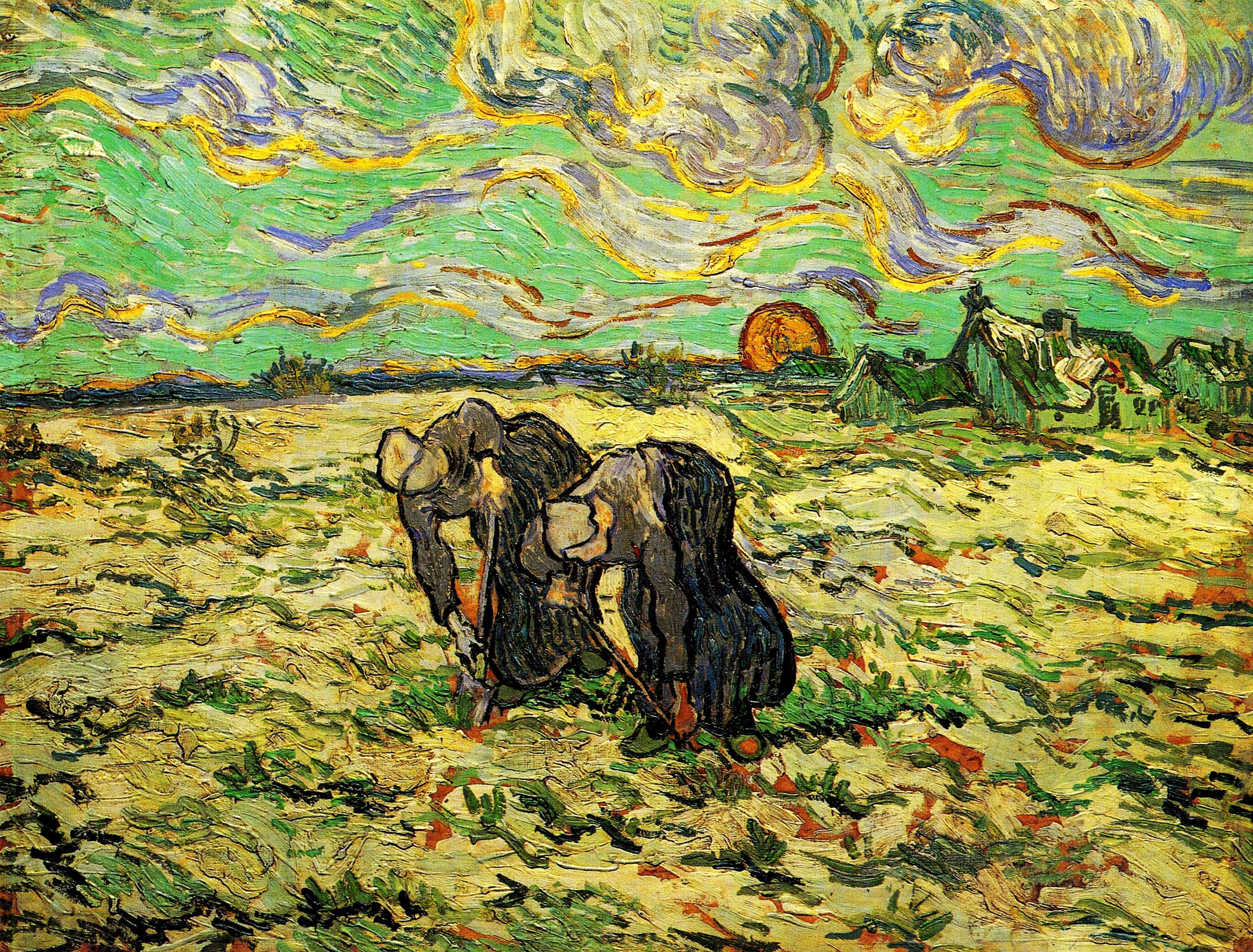 Two Peasant Women Digging In Field With Snow Vincent Van Gogh Wikiart Org