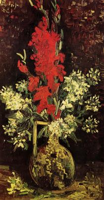 Vase with Gladioli and Carnations - 梵谷