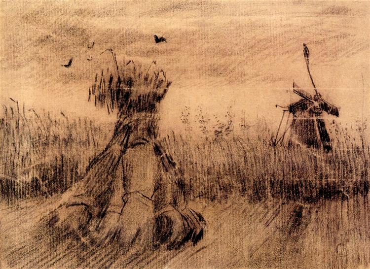 Wheatfield with a Stook and a Mill, 1885 - 梵谷