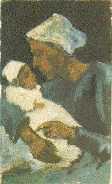 Woman Sien with Baby on her Lap, Half-Figure, 1882 - 梵谷