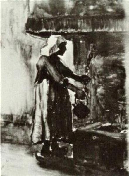 Woman with Kettle by the Fireplace, 1885 - 梵谷